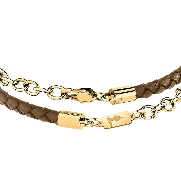 Pánský náramek z hnědé kůže a oceli T-Leather TJAXZ16