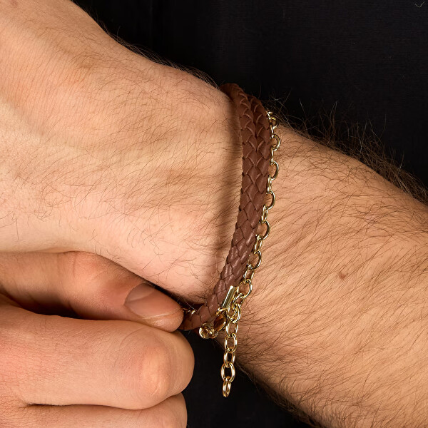 Pánský náramek z hnědé kůže a oceli T-Leather TJAXZ16
