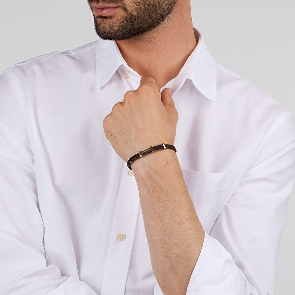 Pánský náramek z pletené hnědé kůže T-Leather TJAXZ12