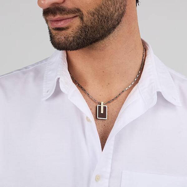 Pánský ocelový náhrdelník s hnědou kůží T-Leather TJAXZ14