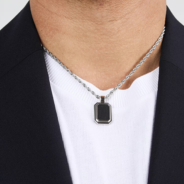 Pánský ocelový náhrdelník s kůží T-Leather TJAXZ15