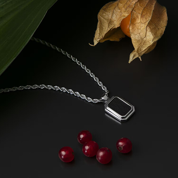Pánský ocelový náhrdelník s kůží T-Leather TJAXZ15