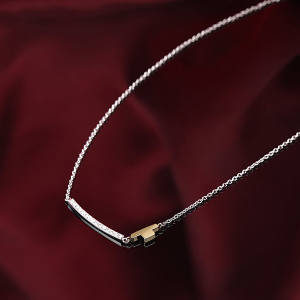 Incantevole collana in acciaio con zirconi T-Logo TJAXC05
