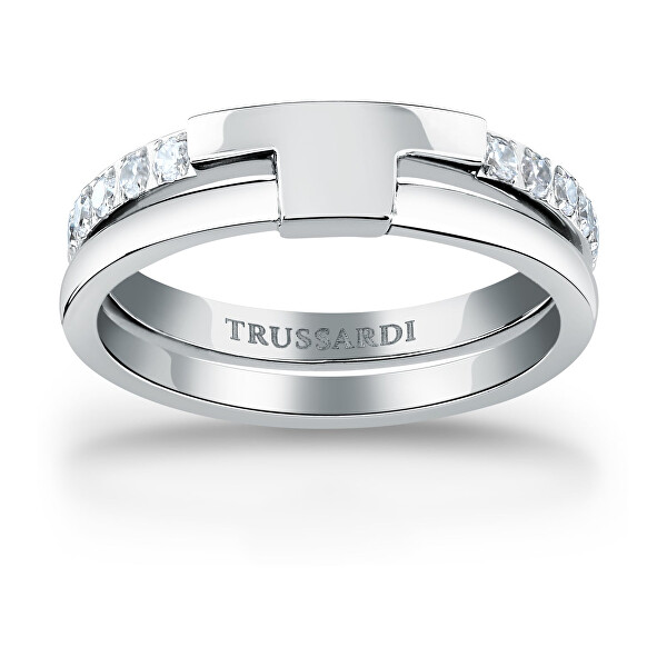 Affascinante anello in acciaio con zirconi T-Logo TJAXC42