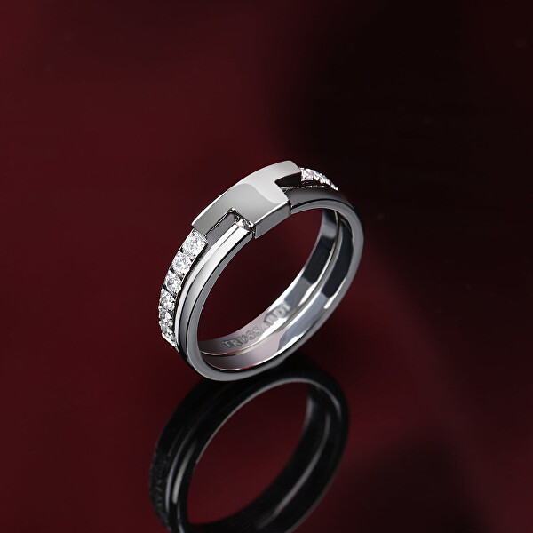 Půvabný ocelový prsten se zirkony T-Logo TJAXC42