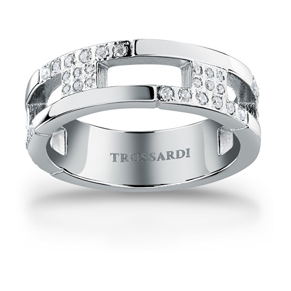 Slušivý ocelový prsten se zirkony T-Logo TJAXC40