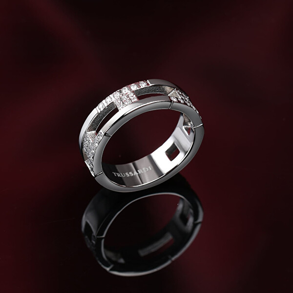 Bájos acél gyűrű cirkónium kövekkel T-Logo TJAXC40