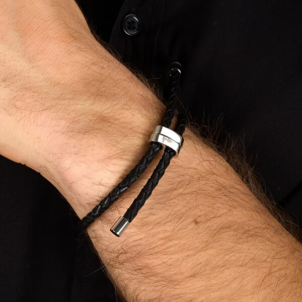 Stylový pánský náramek z černé kůže T-Leather TJAXZ18