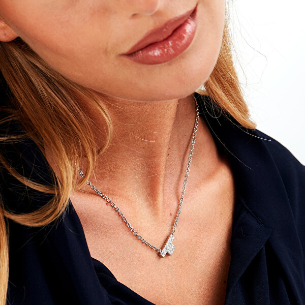 Trblietavý oceľový náhrdelník so zirkónmi T-Logo TJAXC11