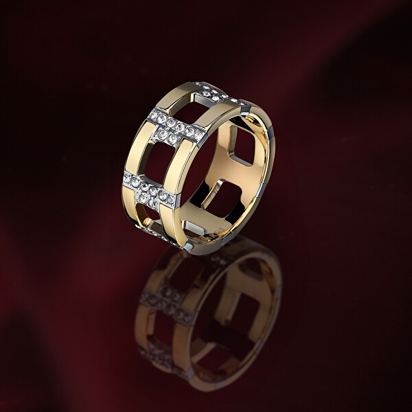 Výrazný pozlátený prsteň so zirkónmi T-Logo TJAXC38