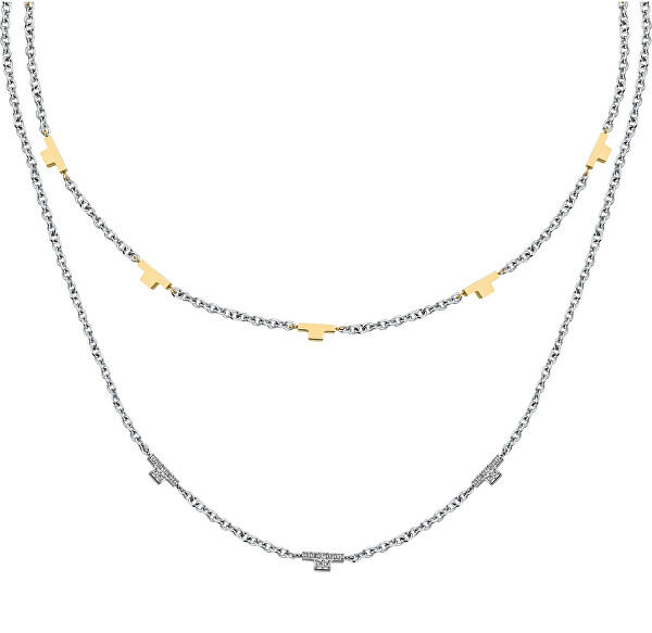 Dvojitý ocelový bicolor náhrdelník se zirkony T-Logo TJAXC62