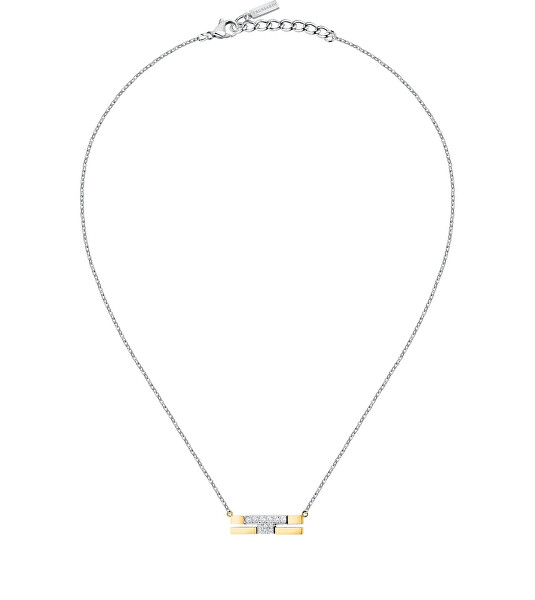 Acél bicolor nyaklánc cirkónium kövekkel T-Logo TJAXC06