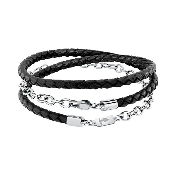 Pánský náramek z černé kůže a oceli T-Leather TJAXZ17