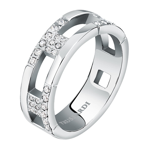 Elegante anello in acciaio con zirconi T-Logo TJAXC40