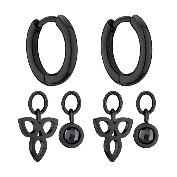 Schwarze runde Ohrringe mit Anhängern  2v1 TJ-0123-E-15