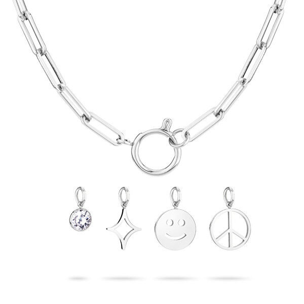 Výrazný ocelový náhrdelník s přívěsky TJ-0420-N-40