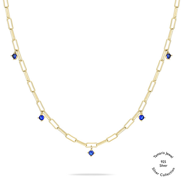 Luxusní pozlacený náhrdelník s modrými zirkony TJ-0540-N-45