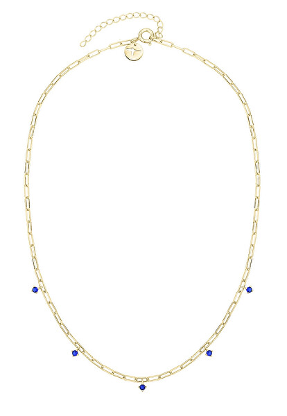 Luxusný pozlátený náhrdelník s modrými zirkónmi TJ-0540-N-45