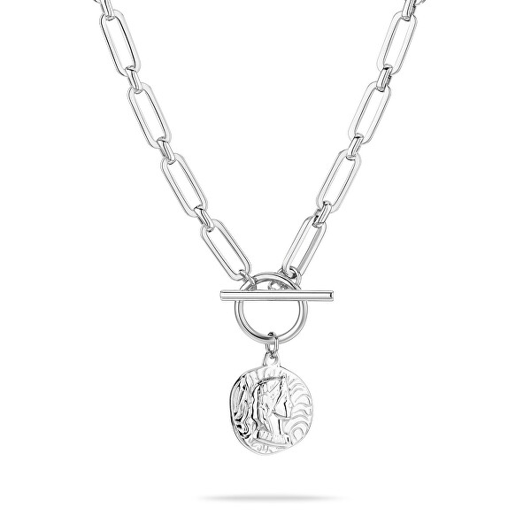 Moderný oceľový náhrdelník s mincou Coins TJ-0438-N-45