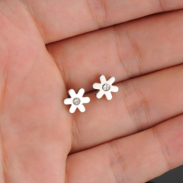Cercei mici, model floare cu cristal 