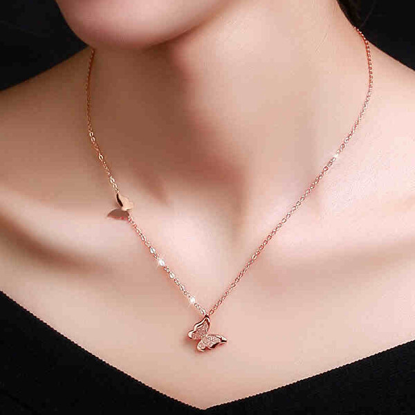 Rosa vergoldete Schmetterling-Halskette KNSC-257-RG