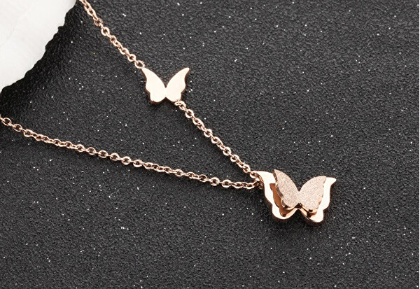 Růžově pozlacený motýlí náhrdelník Metal Butterfly KNSC-257-RG