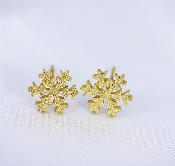 Třpytivé pozlacené náušnice Sněhová vločka KE-013