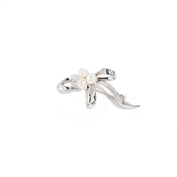 Elegantní brož Stuha se syntetickými perlami Silver