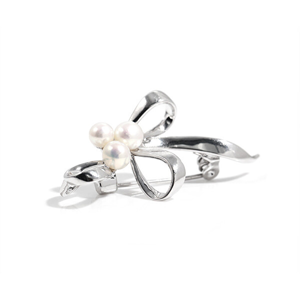 Elegantní brož Stuha se syntetickými perlami Silver