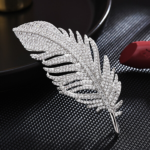 Elegantní třpytivá brož Peříčko Silver