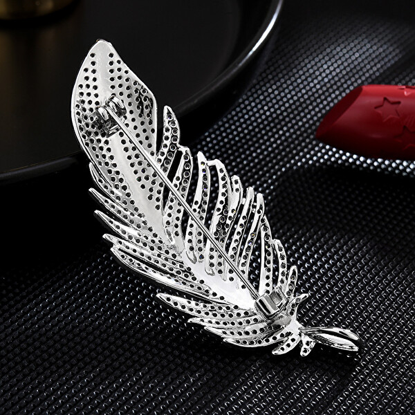 Elegantní třpytivá brož Peříčko Silver