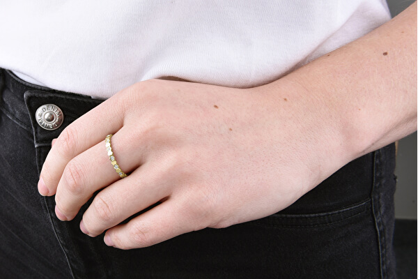 Designový pozlacený prsten z oceli s čirými zirkony Gold