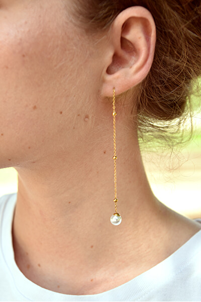 Orecchini lunghi placcati in oro con perla VEDE0141G-PE