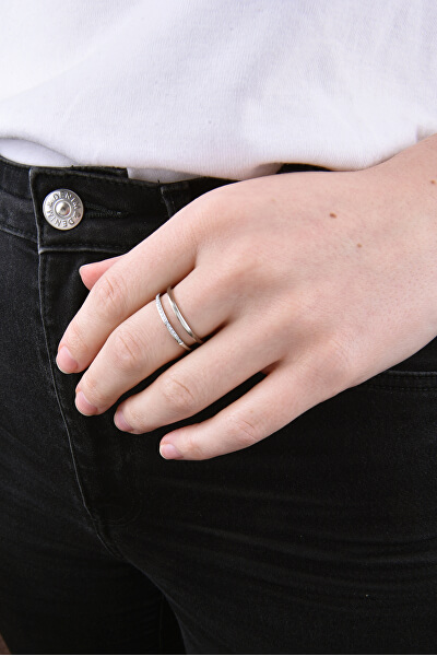 Dvojitý minimalistický prsteň z ocele Silver