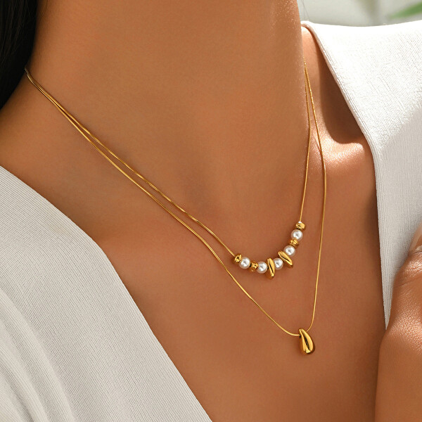 Dvojitý pozlacený náhrdelník Tear Drop Gold