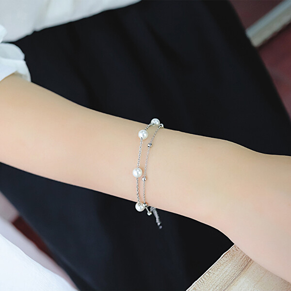 Bracciale doppio in acciaio con perle