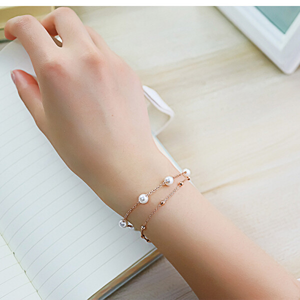 Bracciale doppio placcato oro con perle