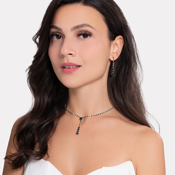Elegantní sada dámských šperků se zelenými krystaly (náhrdelník, náušnice)