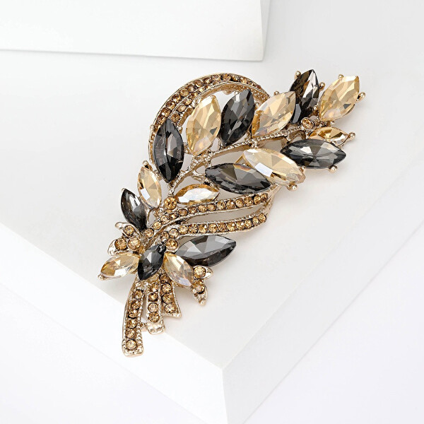 Krásná brož s černými a žlutými krystaly Větvička Gold