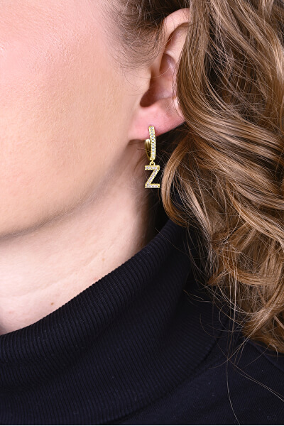 Runder vergoldeter Single Ohrring „Z“ mit Zirkonen
