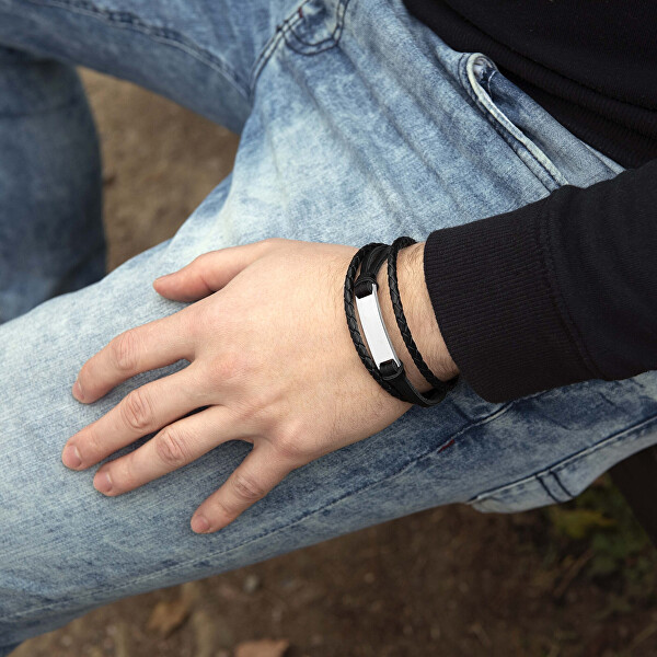 Modernes schwarzes Armband für Männer Leather VPH1301A
