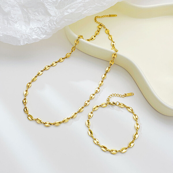 Set intramontabile di gioielli in acciaio placcato in oro da donna (collana, bracciale)