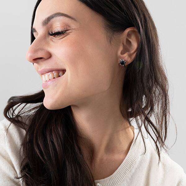 Ocelové náušnice s černým krystalem