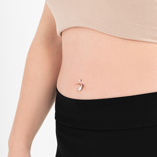 Ocelový piercing do pupíku s čirým krystalem