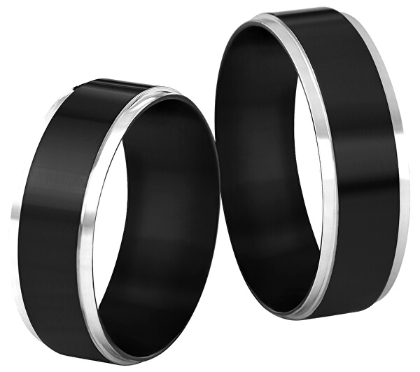 Ocelový černý prsten se stříbrným okrajem