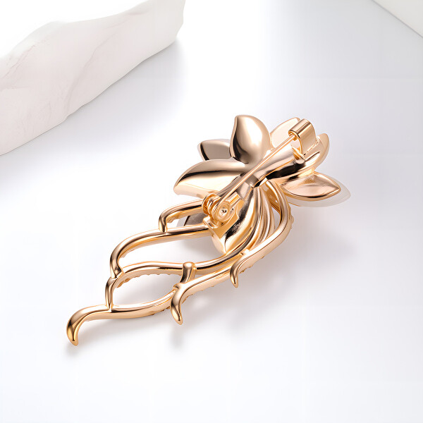 Pozlacená květinová brož s perletí a zirkony Rose Gold