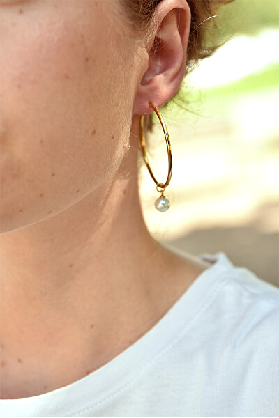 Aranyozott karika  fülbevalók gyöngyökkel 2 az 1- ben VJMS002ER