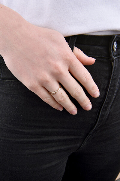 Pozlacený dvojitý prsten z oceli s čirými zirkony Rose Gold