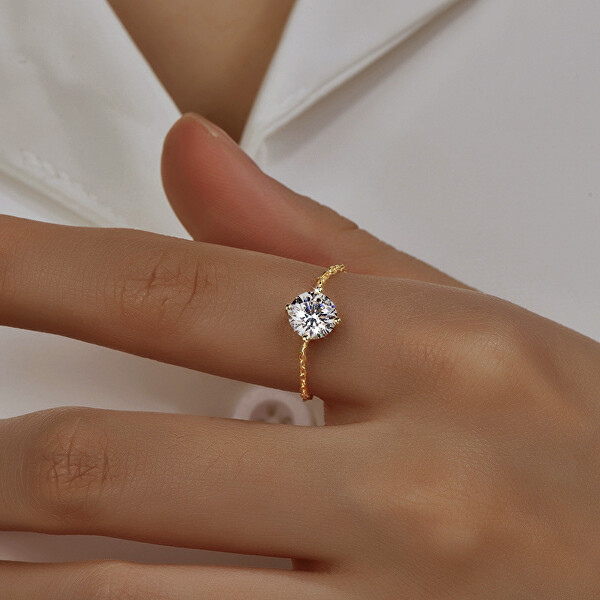 Řetízkový pozlacený prsten s krystalem