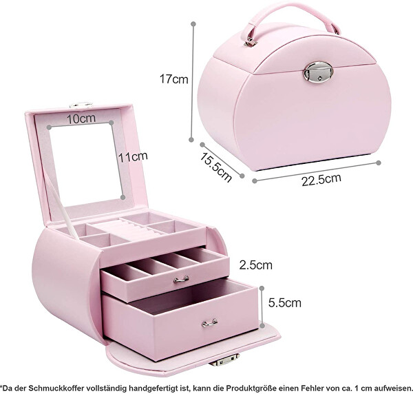 Růžová luxusní šperkovnice kufřík